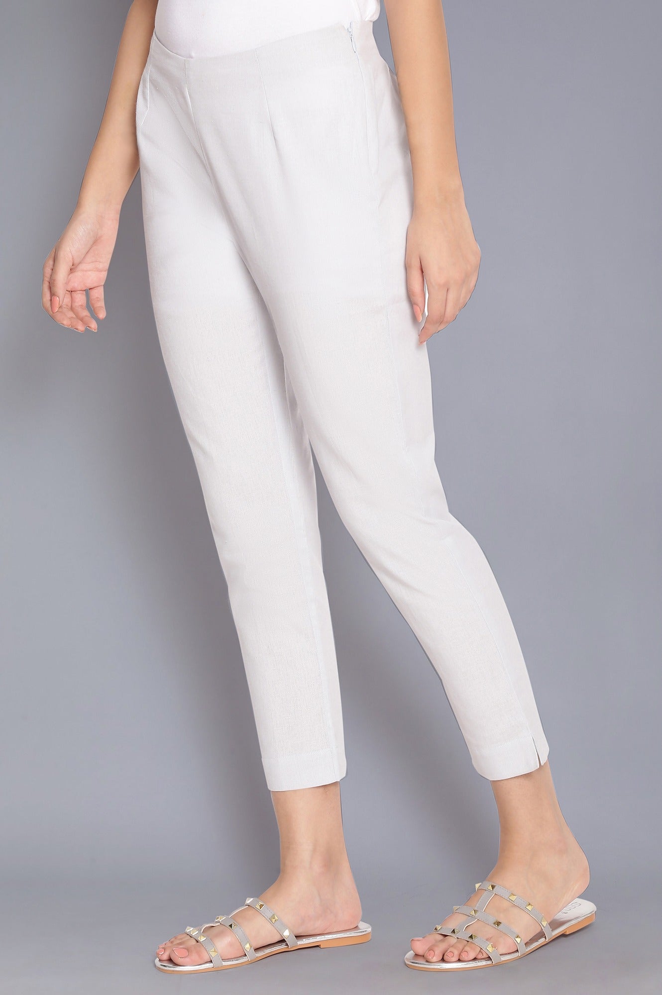 Light Blue Solid Slim Pants