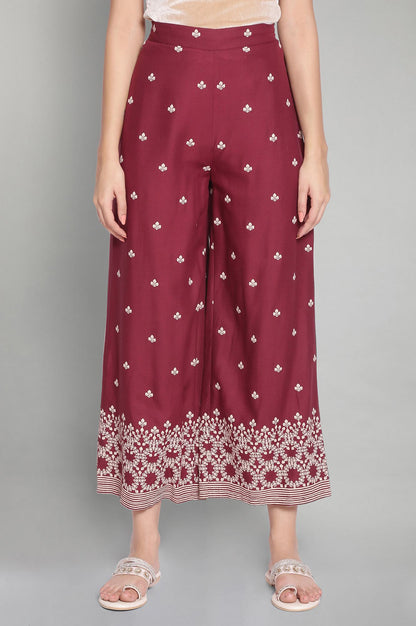 Maroon Printed Parallel Pants