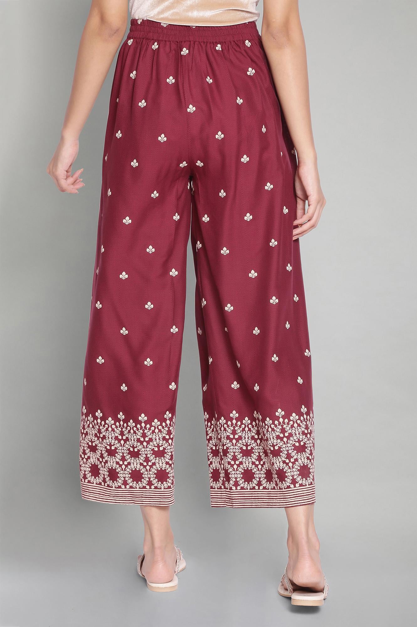 Maroon Printed Parallel Pants