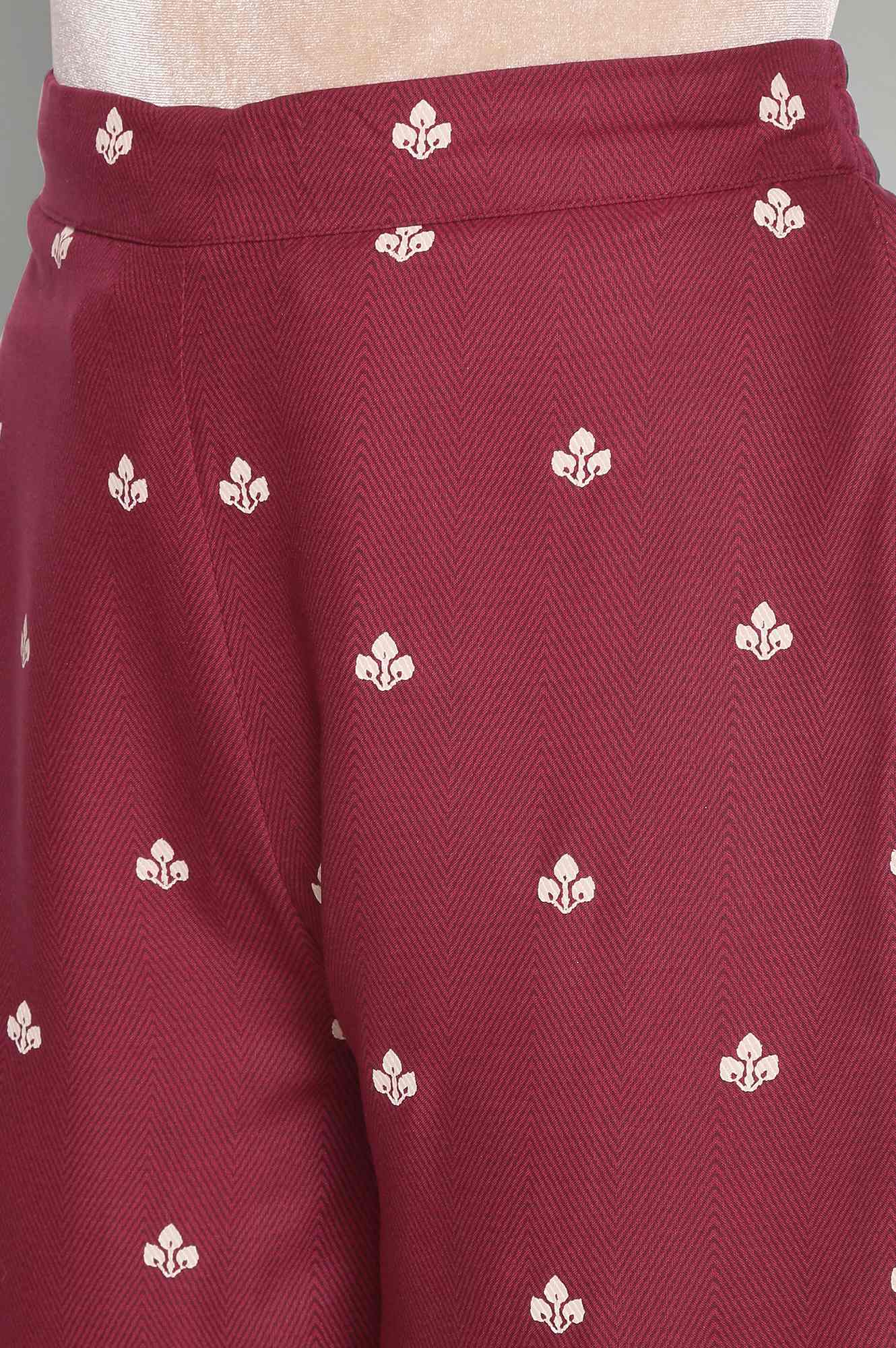 Maroon Printed Parallel Pants