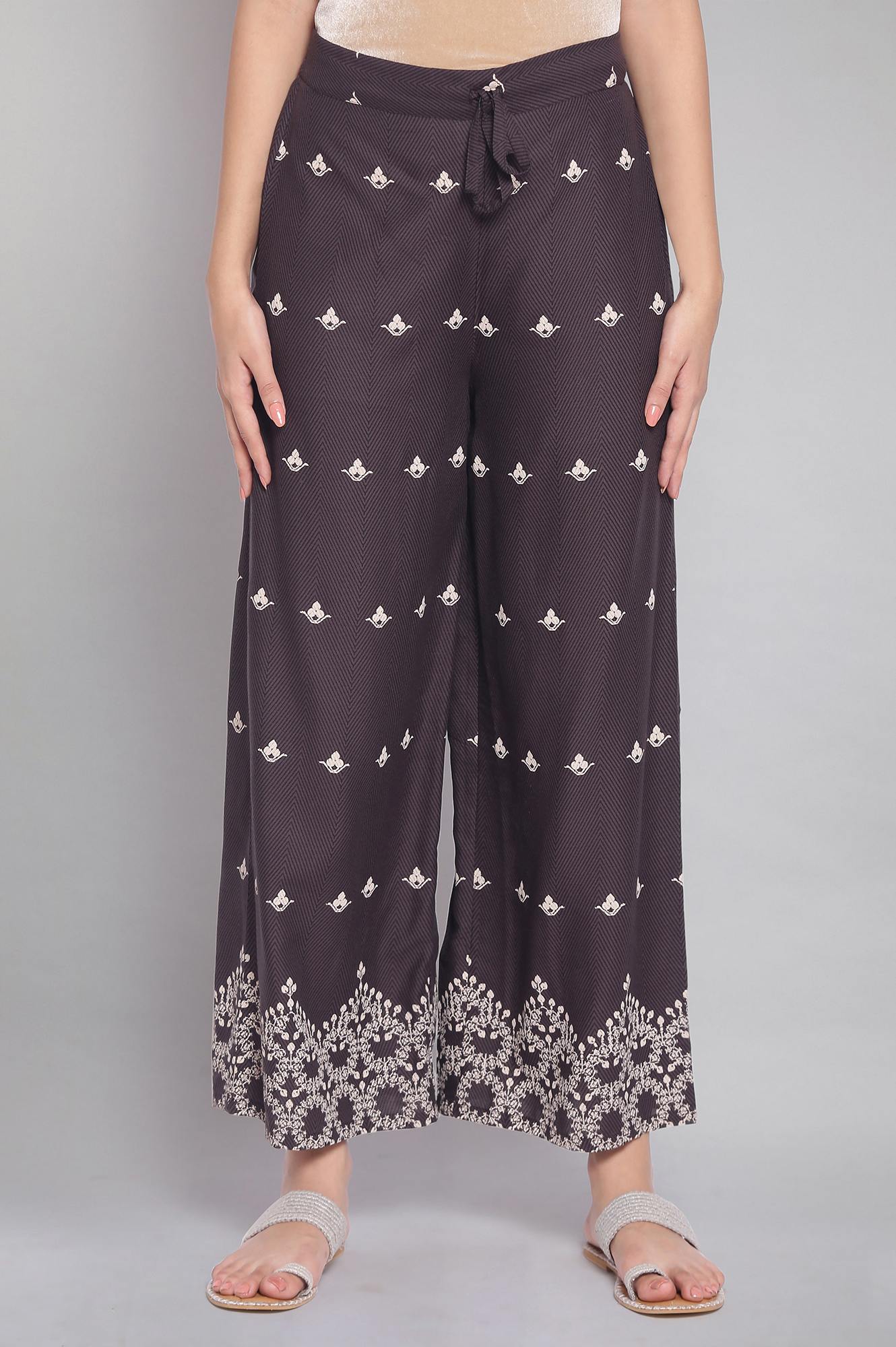 Dark Grey Printed Parallel Pants