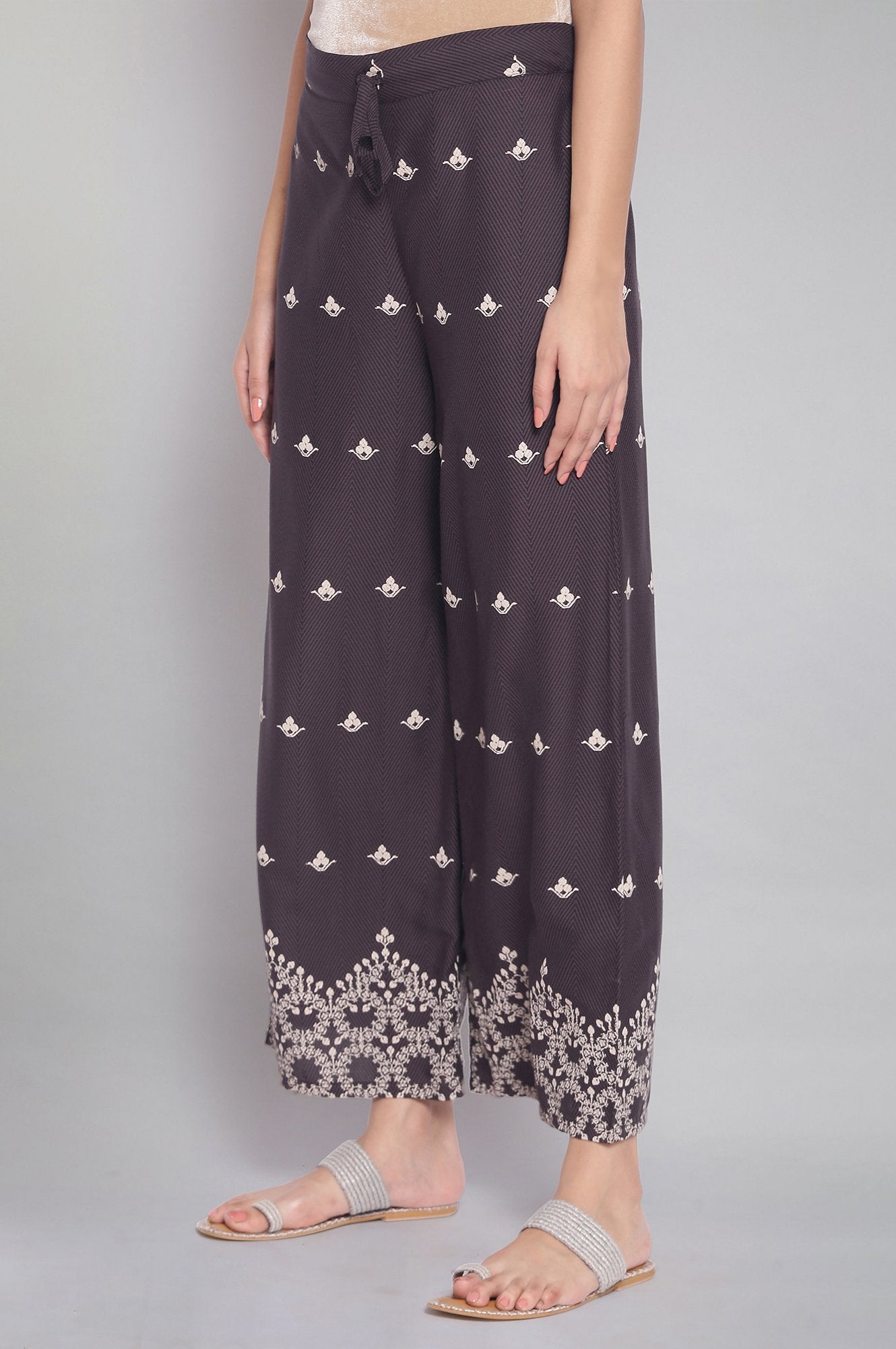 Dark Grey Printed Parallel Pants