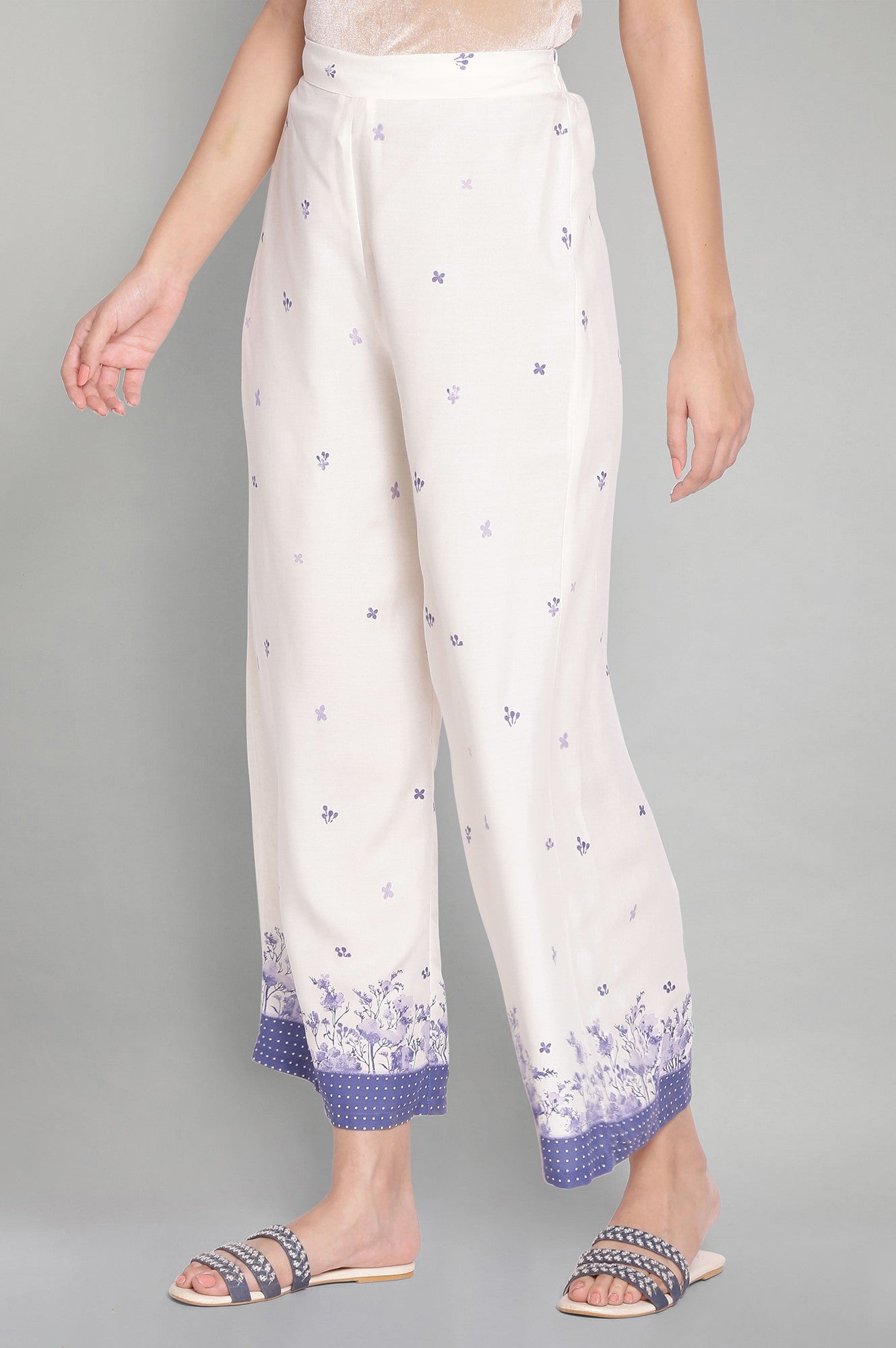 Ecru Printed Parallel Pants