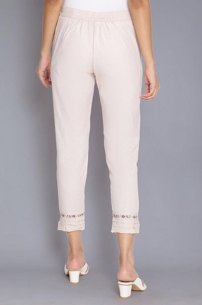 Beige Embroidered Slim Pants - wforwoman