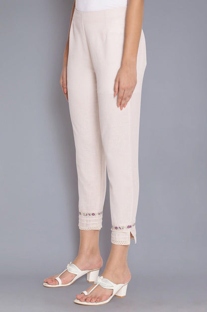 Beige Embroidered Slim Pants - wforwoman