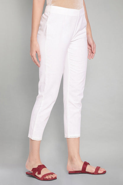 Off White Solid Slim Pants