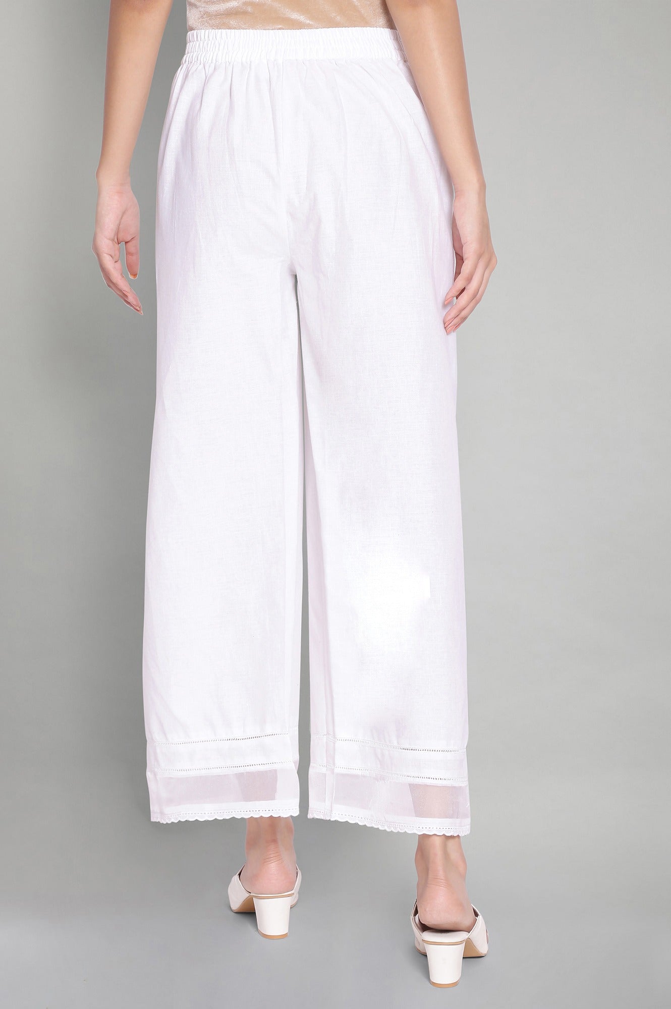 Ecru Solid Parallel Pants