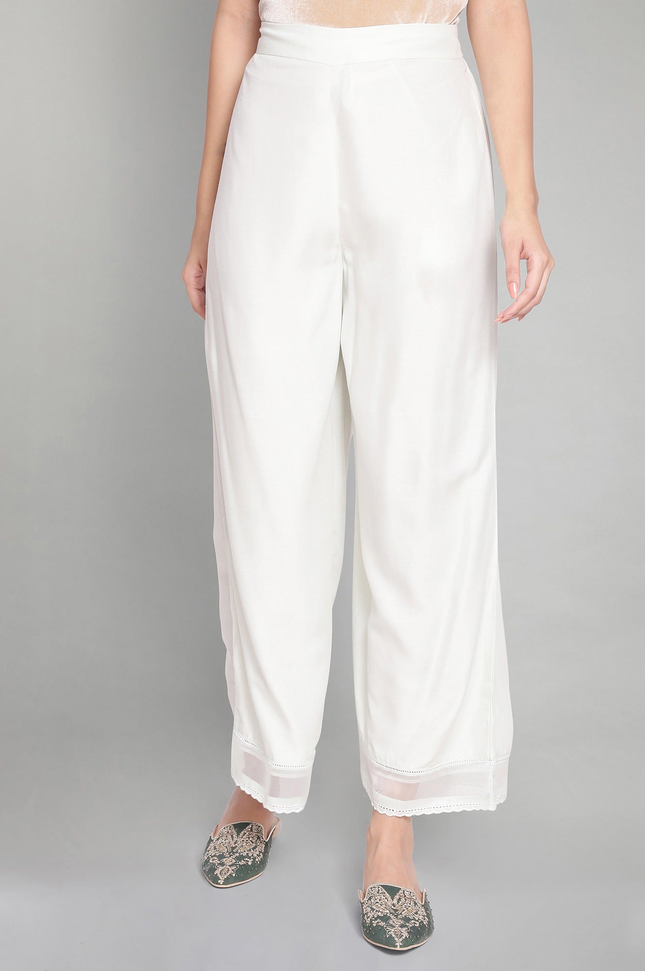 Light Blue Solid Parallel Pants