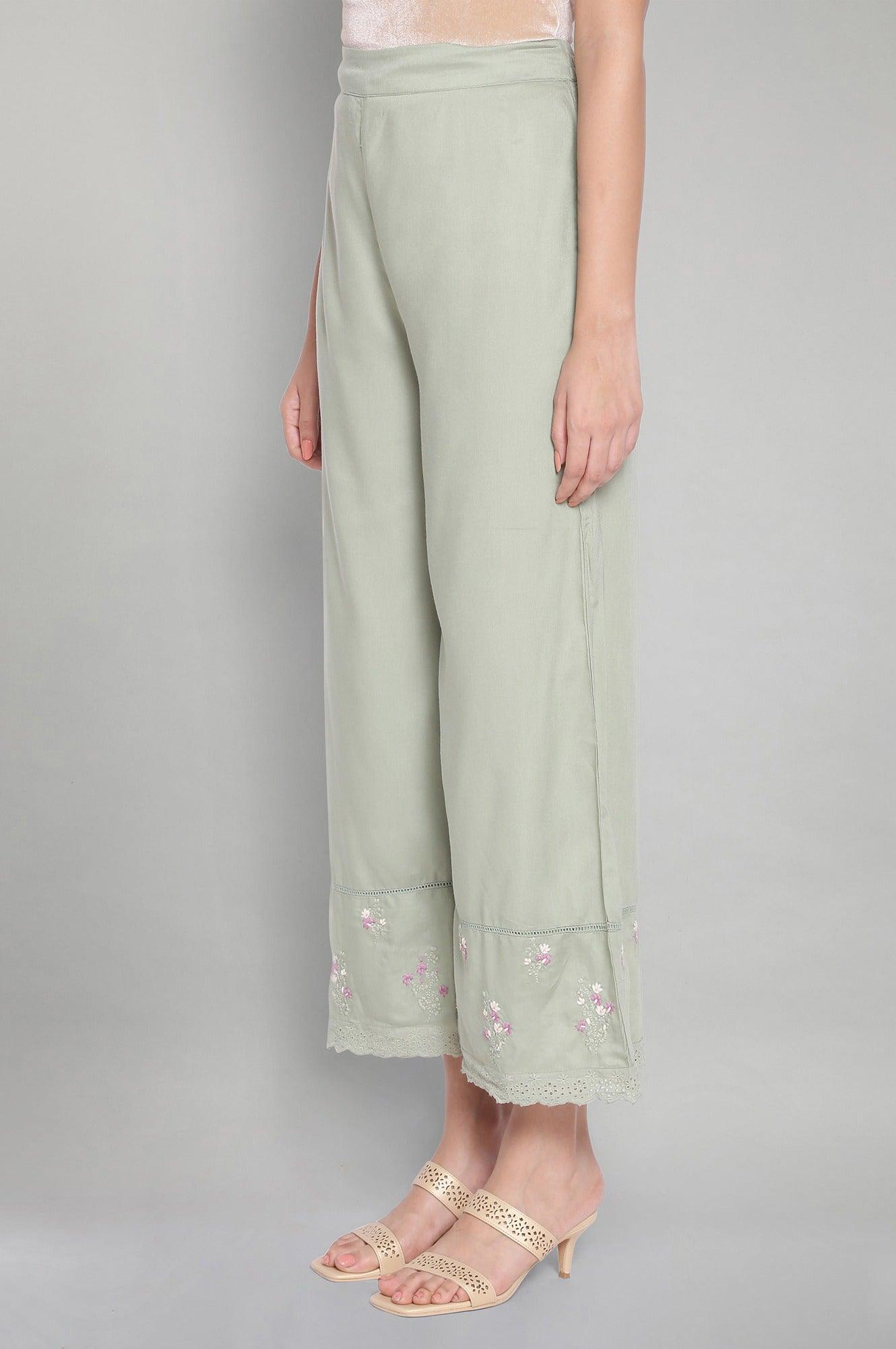 Cameo Green Solid Parallel Pants - wforwoman