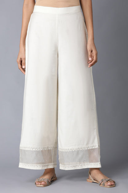 Ecru Embroidered Parallel Pants