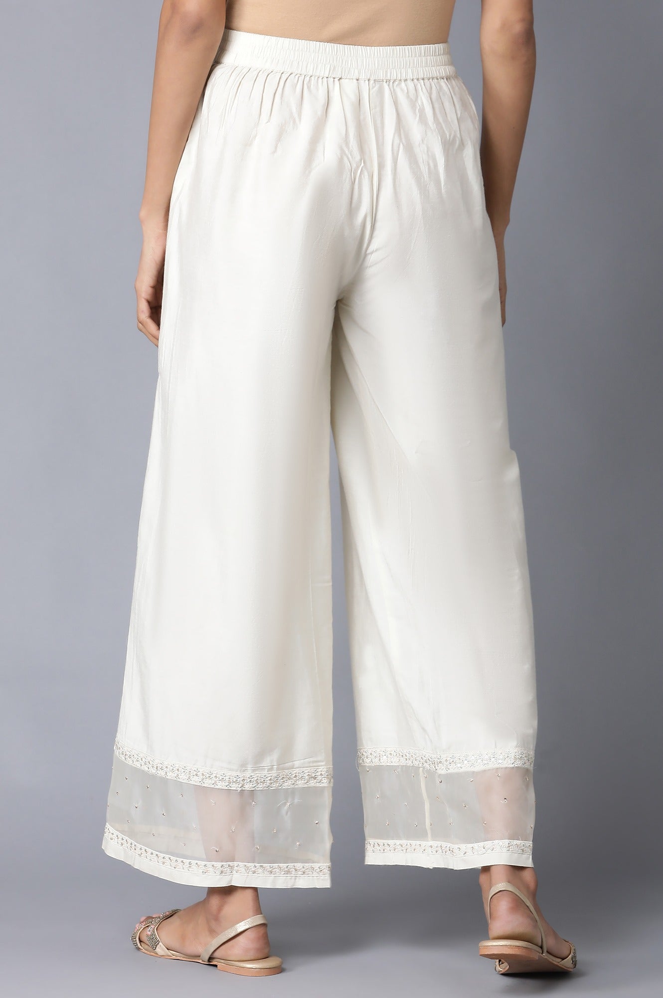 Ecru Embroidered Parallel Pants