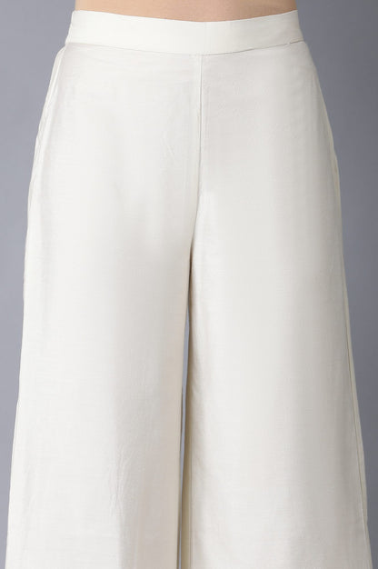 Ecru Embroidered Parallel Pants