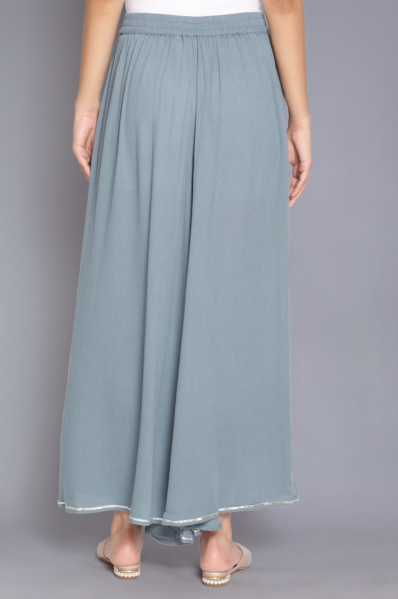 Stone Blue Crinkled Flared Pants