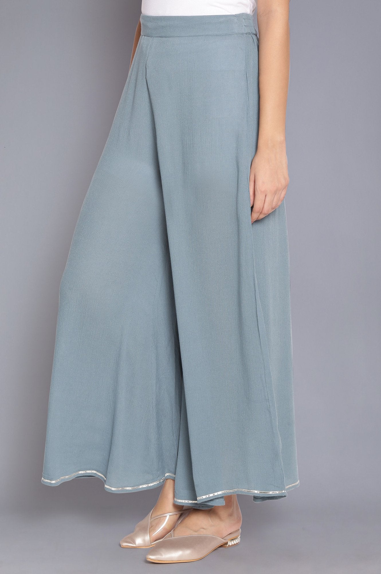 Stone Blue Crinkled Flared Pants