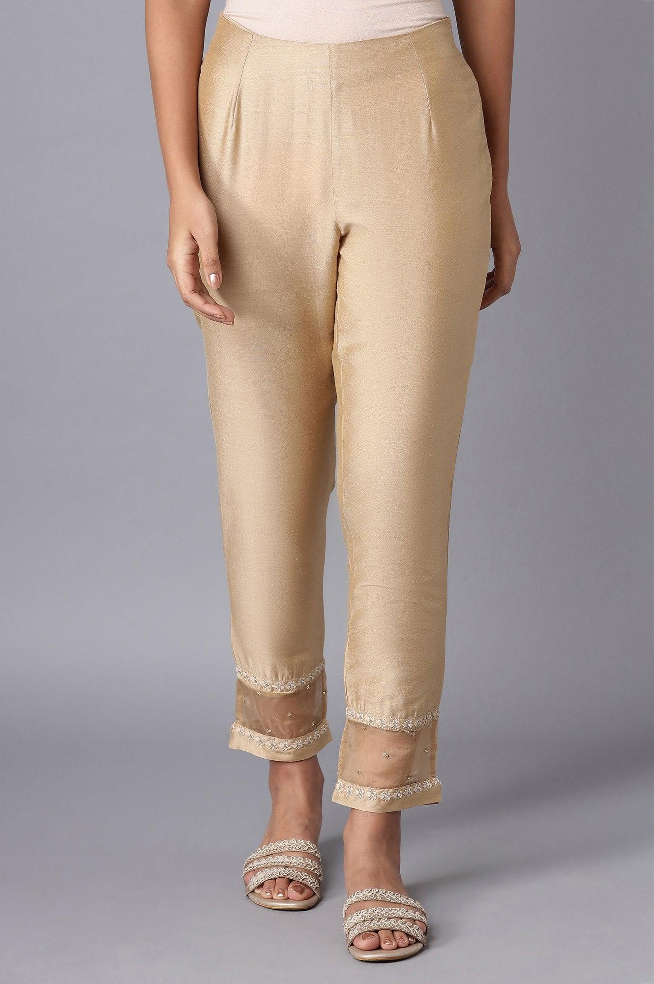 Gold Embroidered Slim Pants - wforwoman
