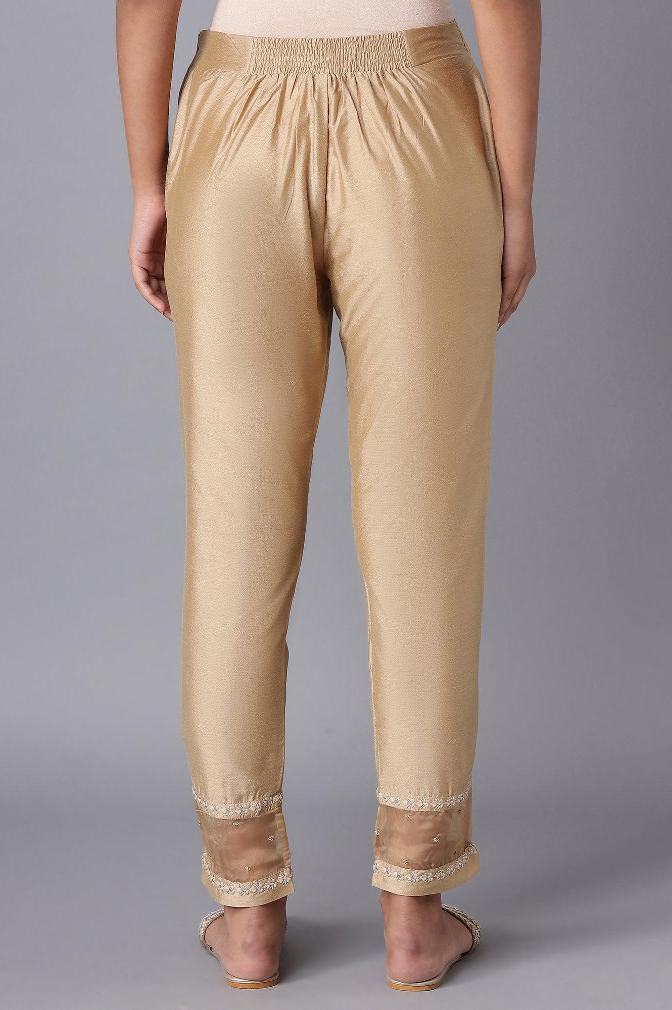 Gold Embroidered Slim Pants - wforwoman