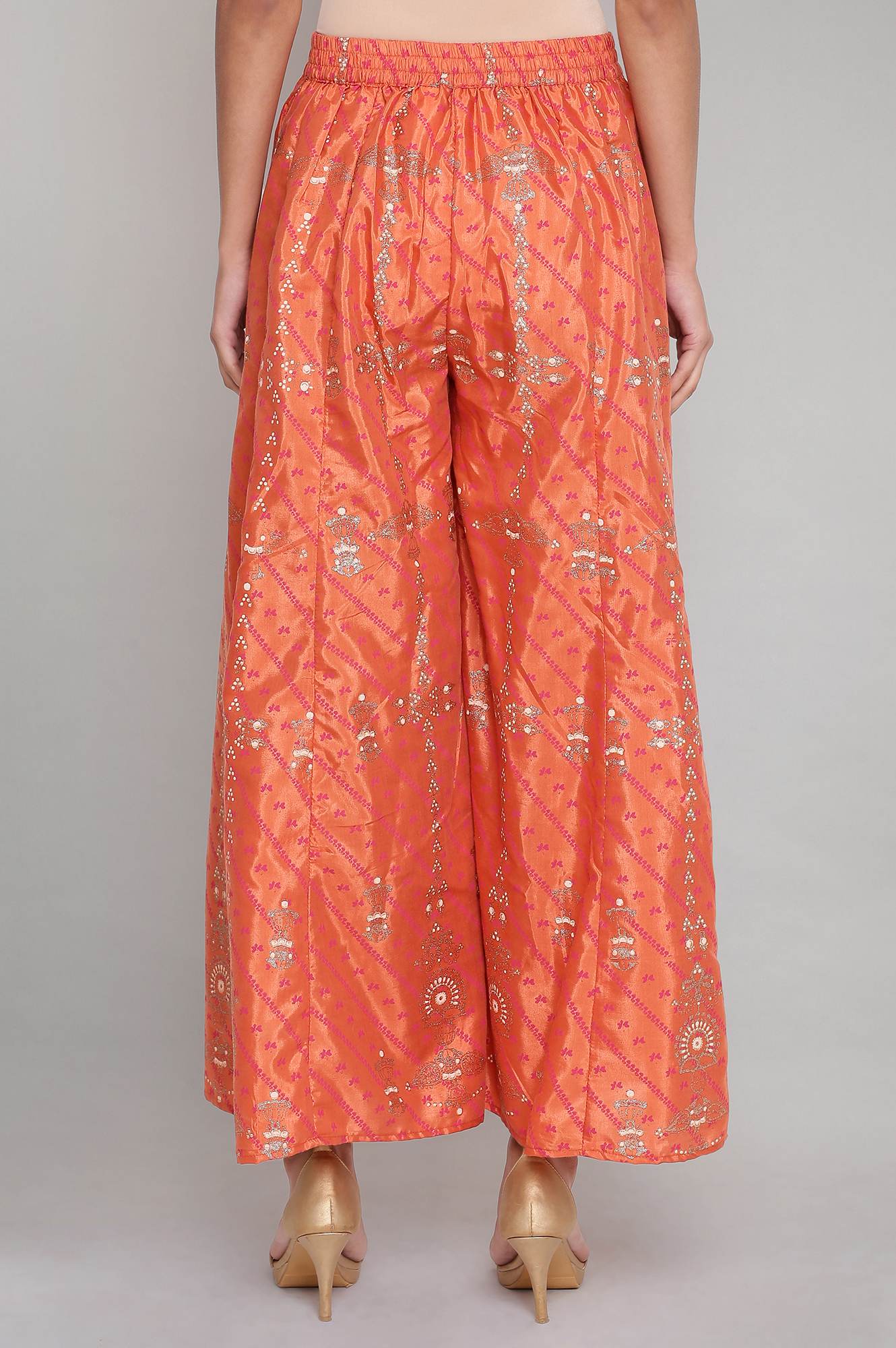 Orange Printed Flared Pants