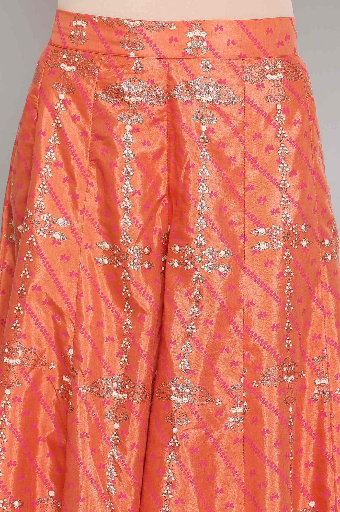 Orange Printed Flared Pants