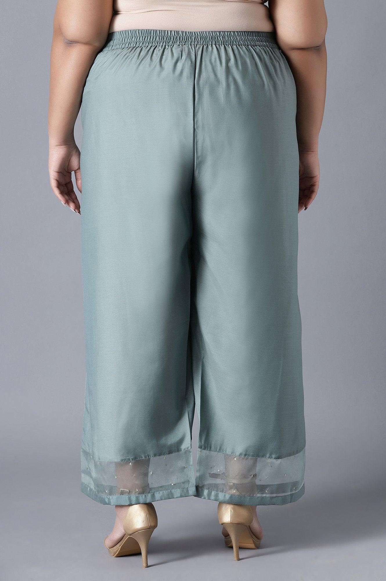 Sea Green Solid Parallel Pants - wforwoman