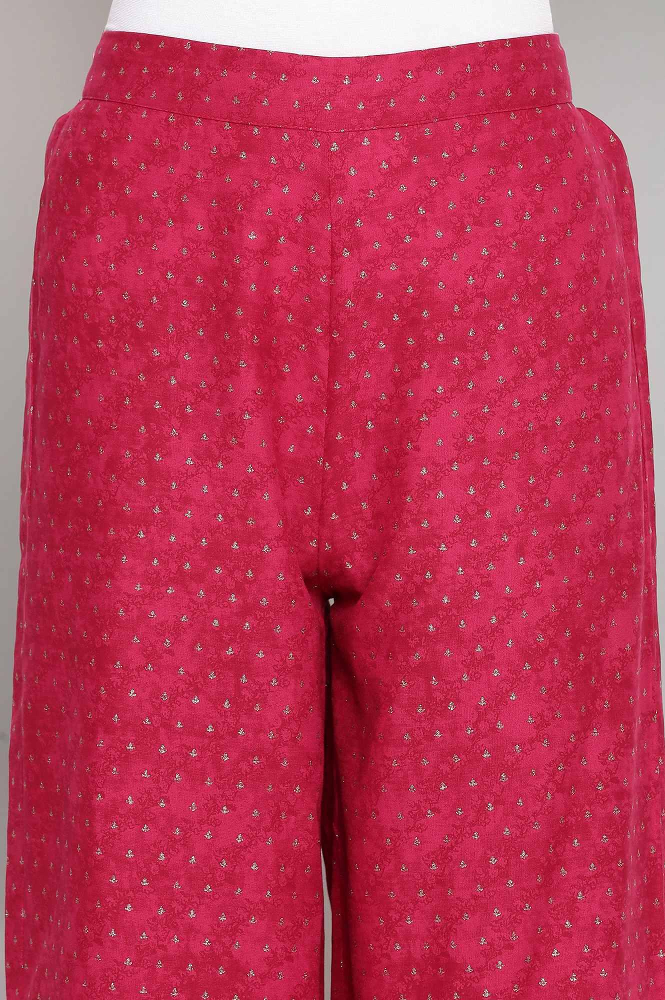 Dark Pink Printed Parallel Pants - wforwoman