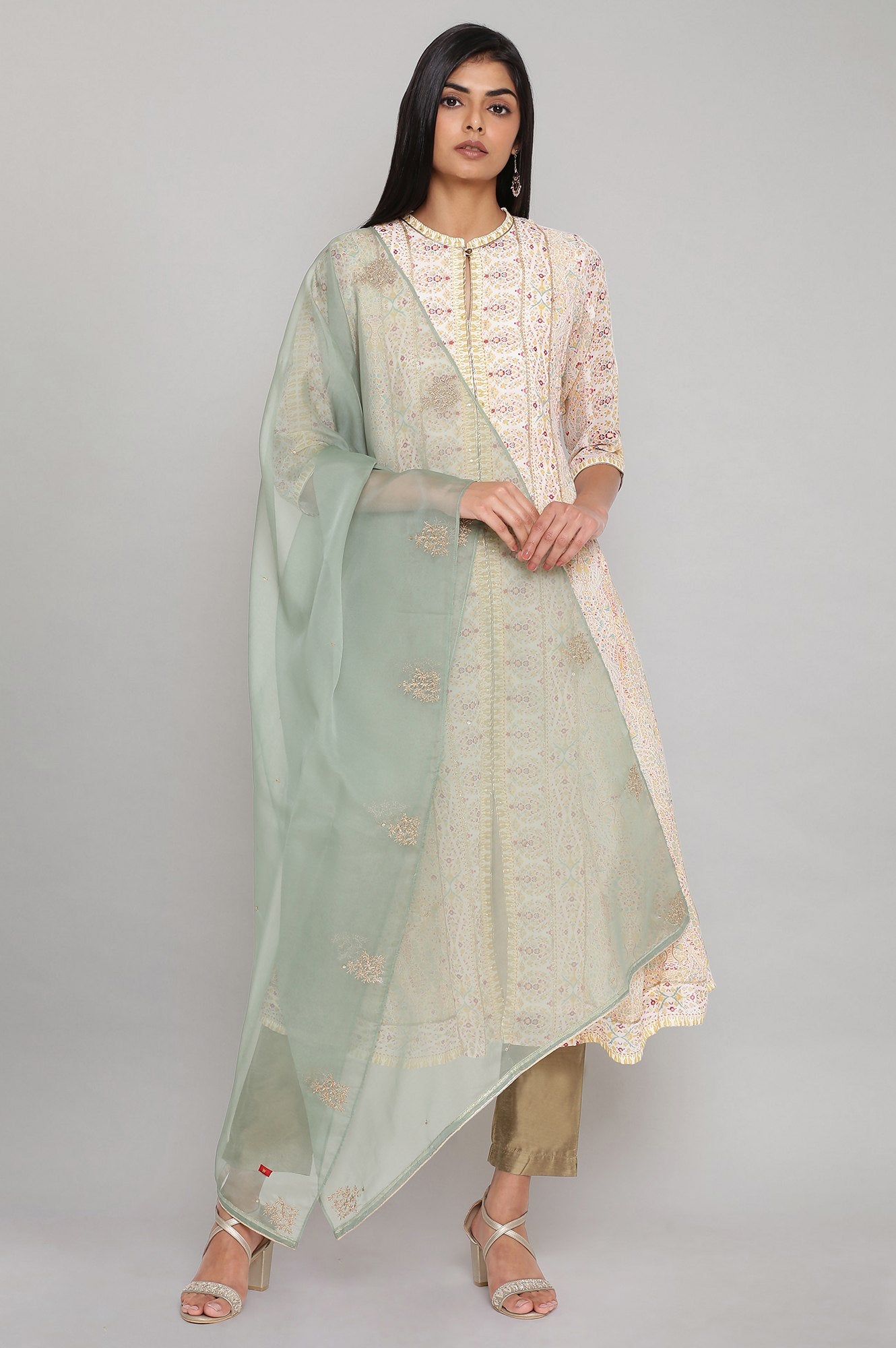 Light Green Organza Dupatta with Embroidery