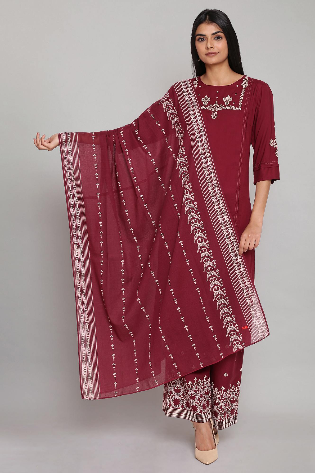 Maroon Voil Printed Dupatta