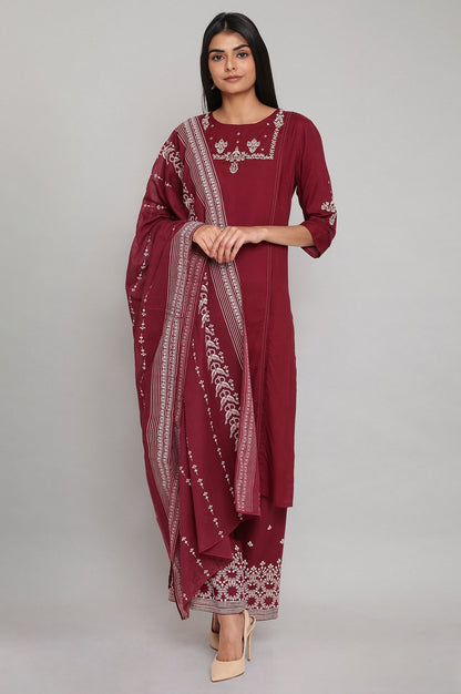 Maroon Voil Printed Dupatta