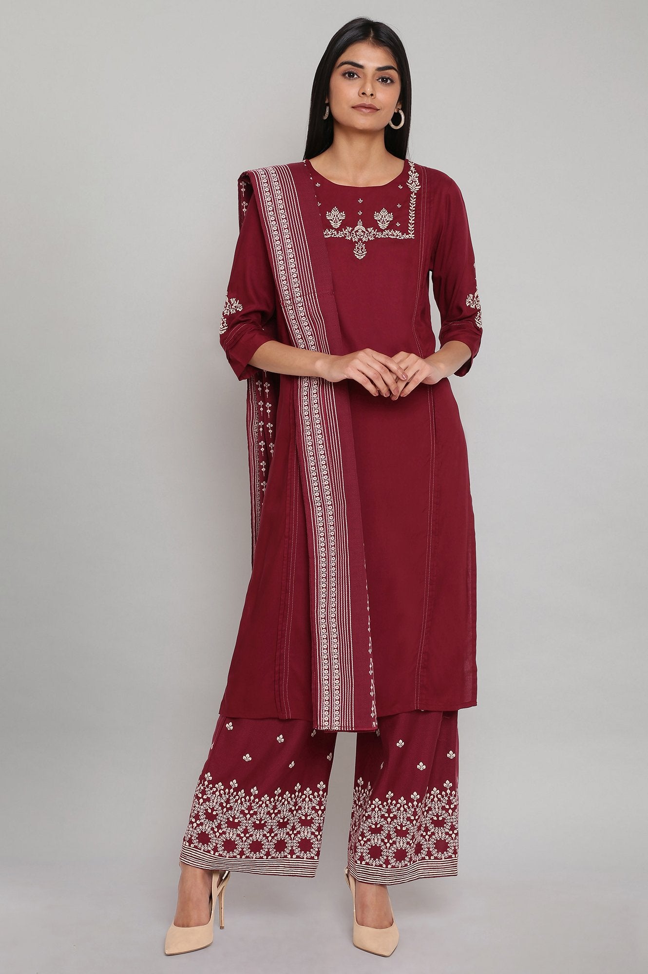 Maroon Voil Printed Dupatta