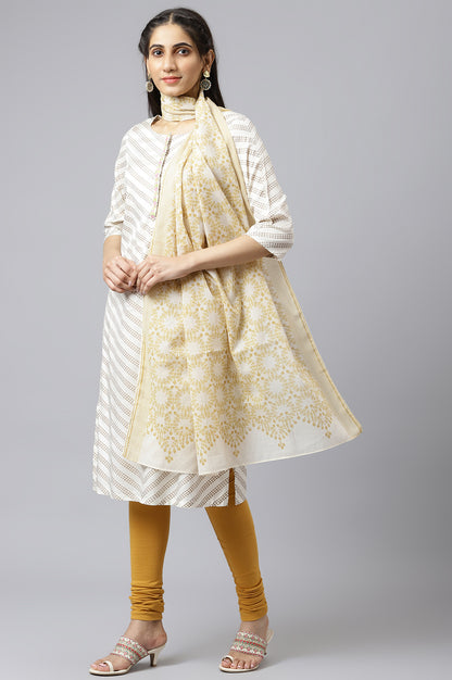 Ecru And Yellow Voile Printed Dupatta