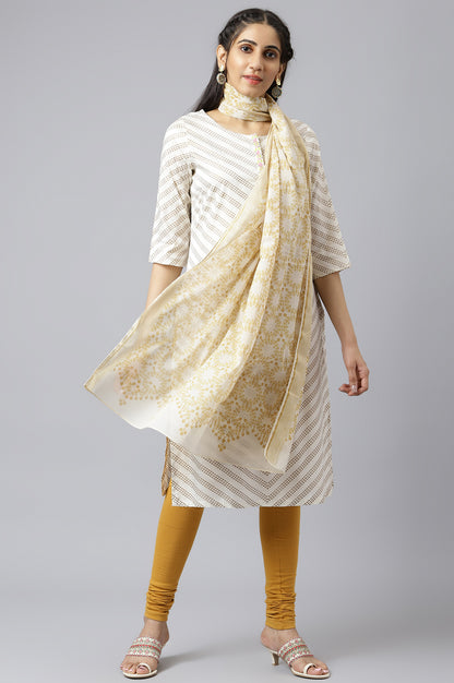 Ecru And Yellow Voile Printed Dupatta