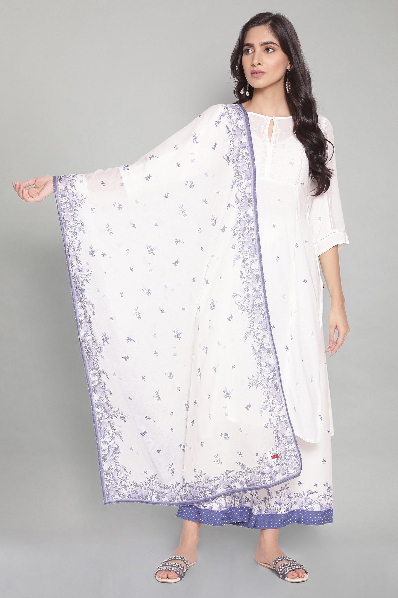 Ecru Floral Print Dupatta