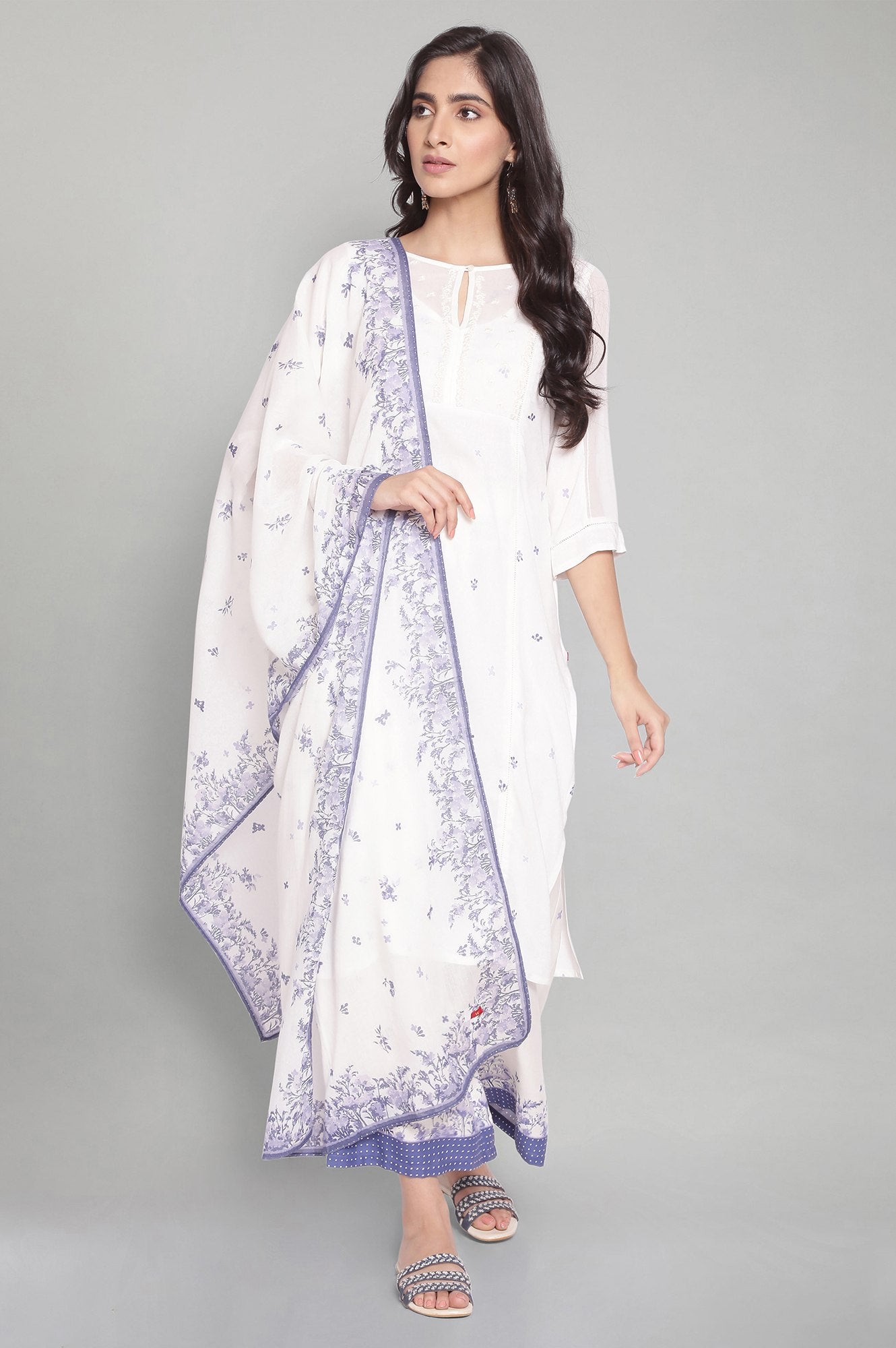 Ecru Floral Print Dupatta