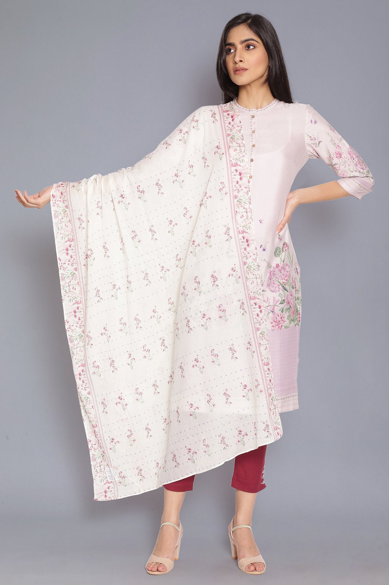 Ecru Floral Print Dupatta