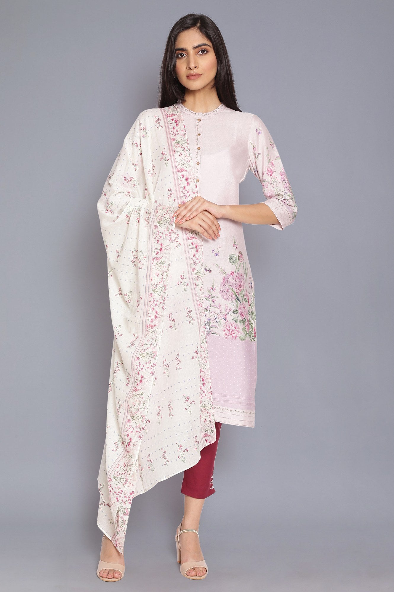 Ecru Floral Print Dupatta