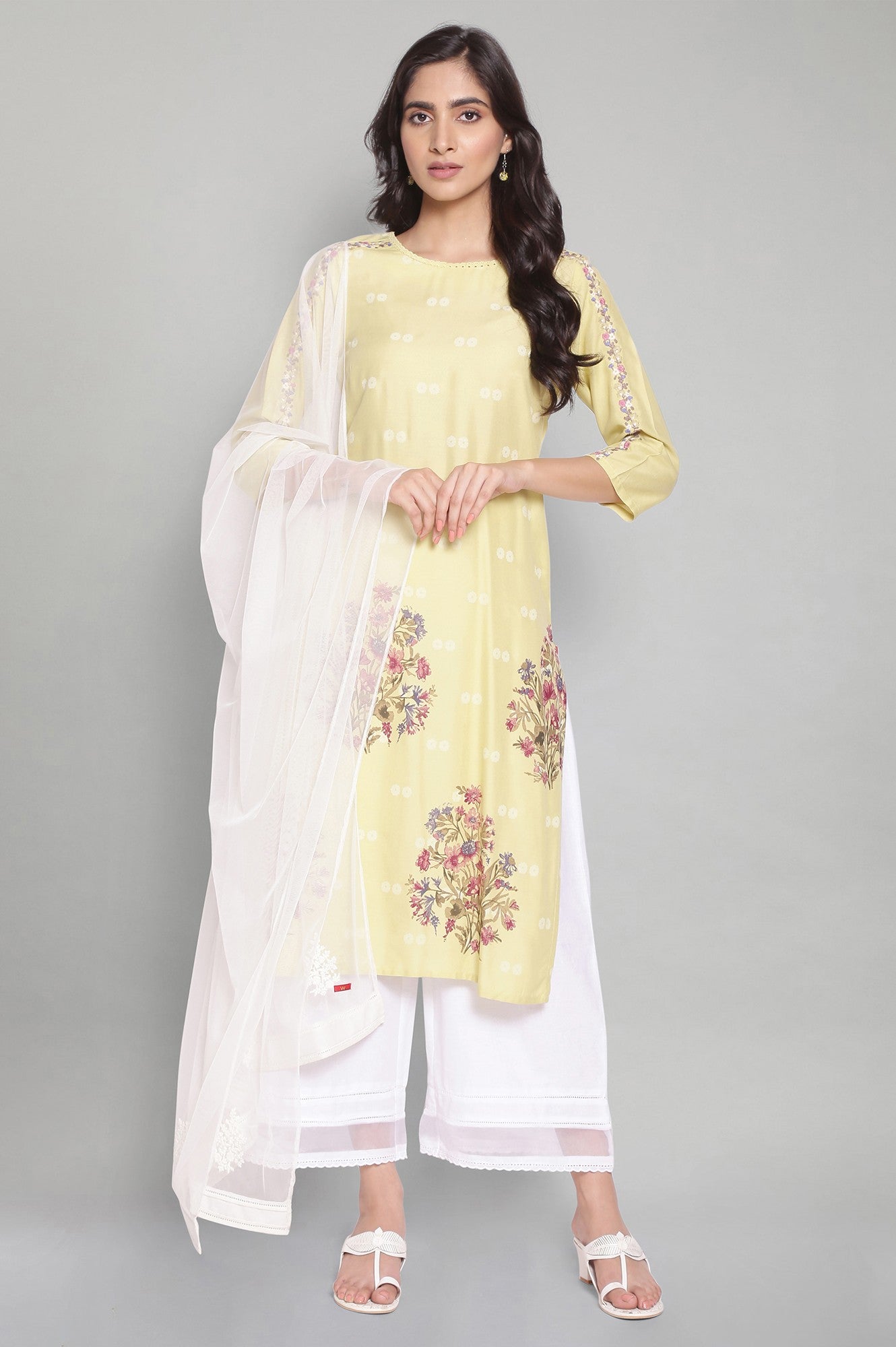 Ecru Mesh Embroidered Dupatta