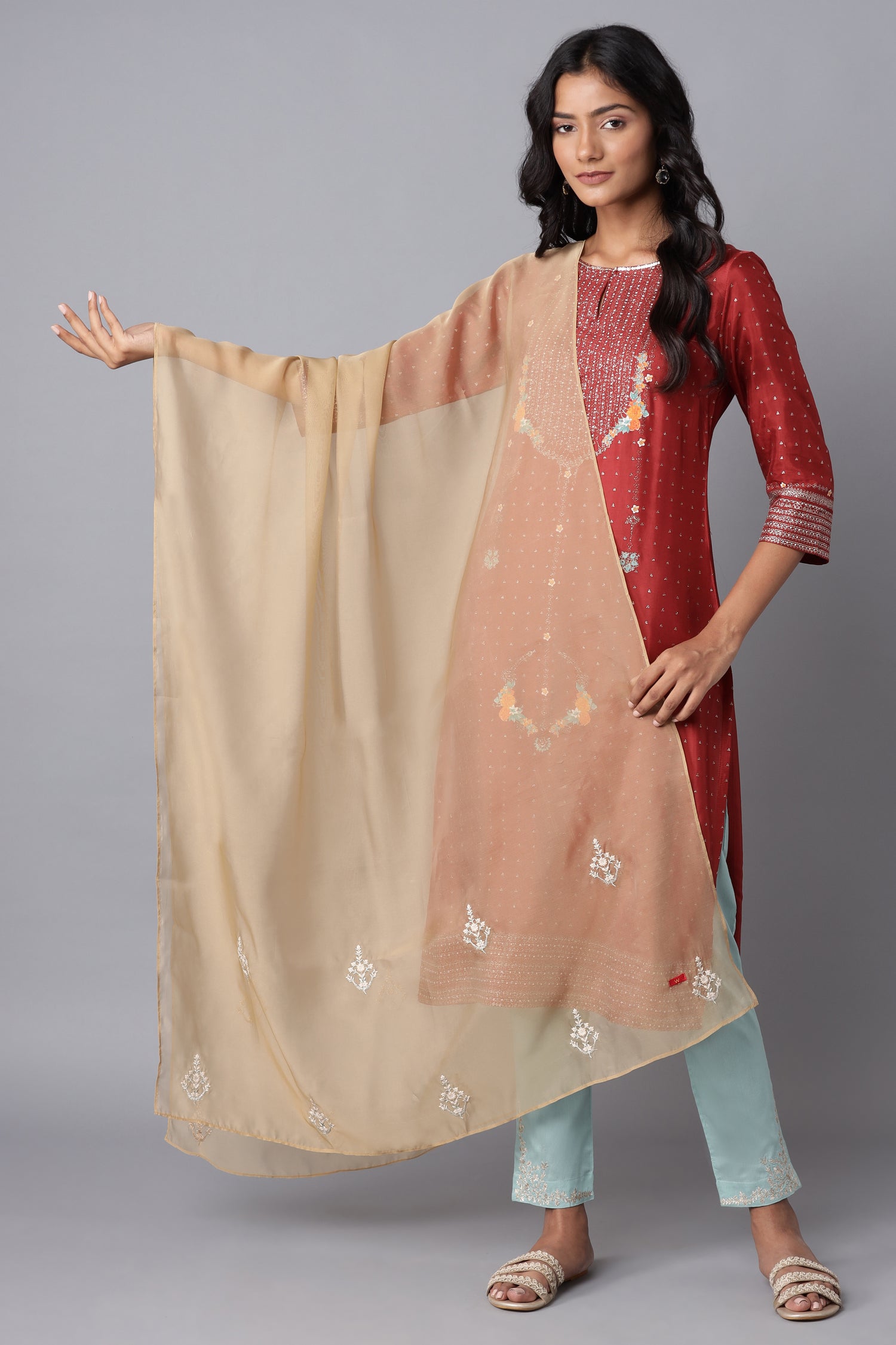 Gold Embroidered Organza Dupatta