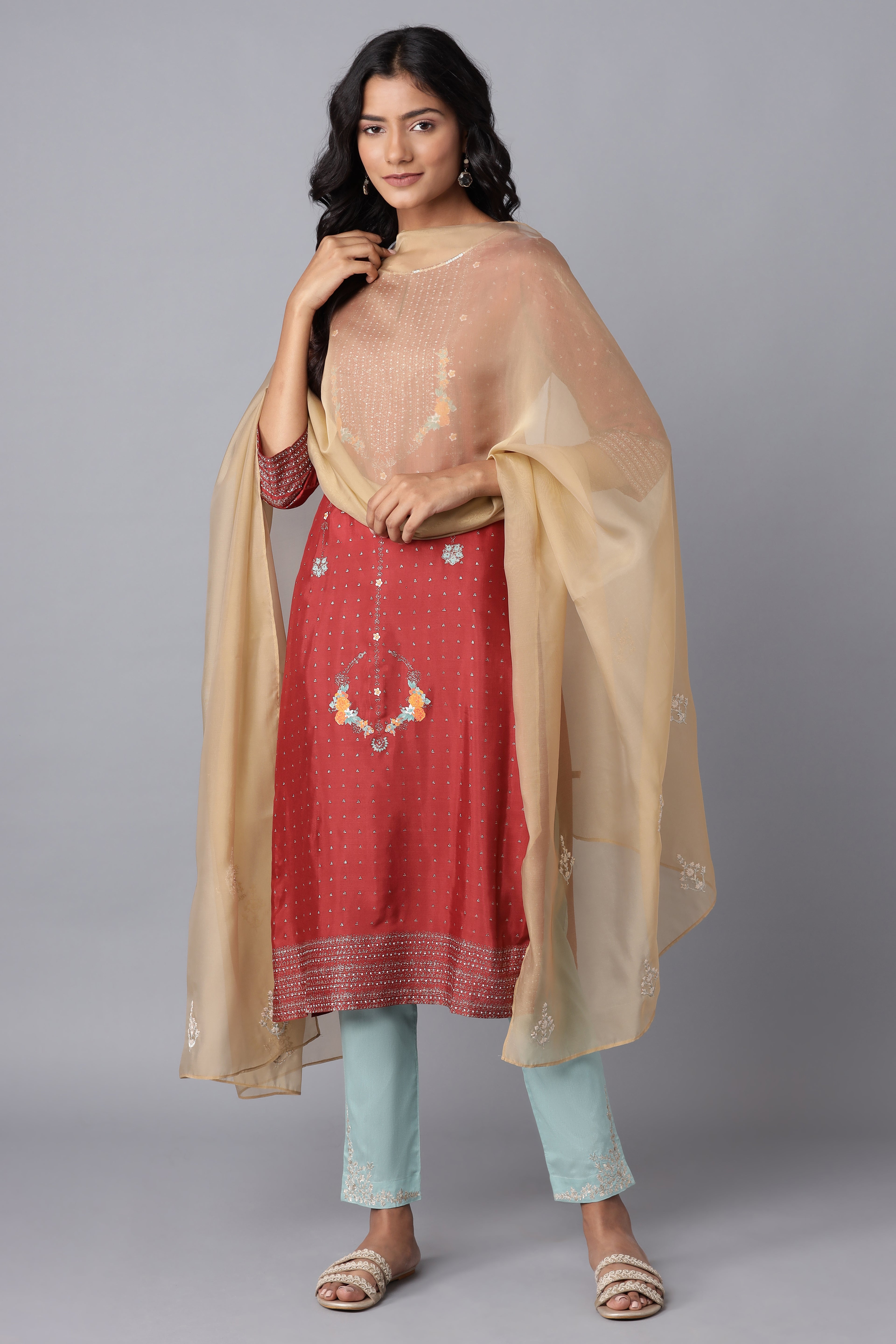 Gold Embroidered Organza Dupatta