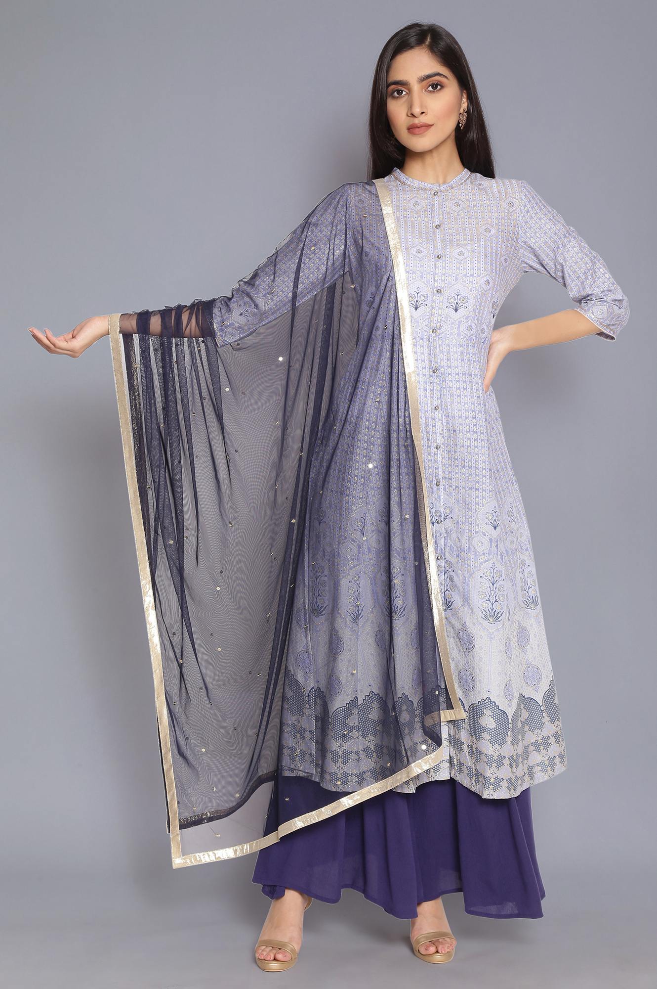 Dark Blue Mesh Dupatta with Sequin