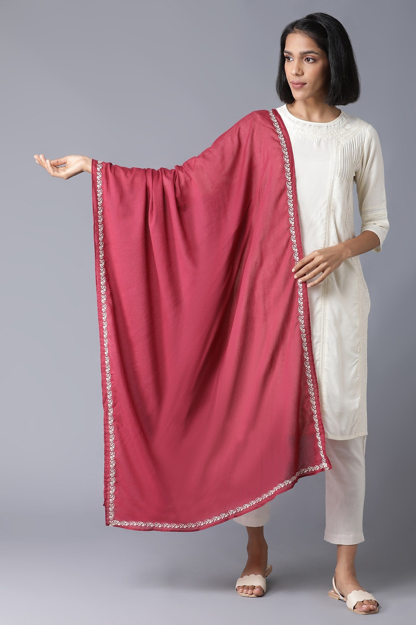 Off-White Embroidered Voile Dupatta