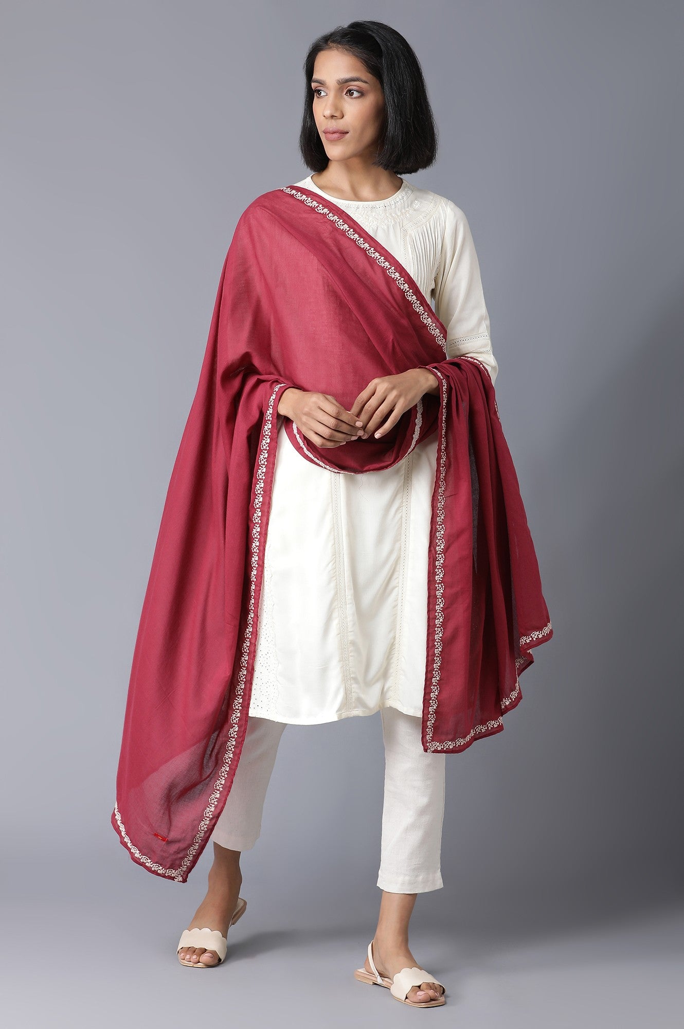 Off-White Embroidered Voile Dupatta