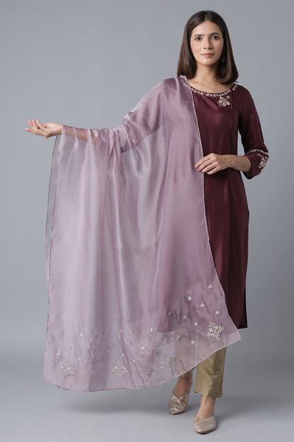 Purple Embroidered Organza Dupatta