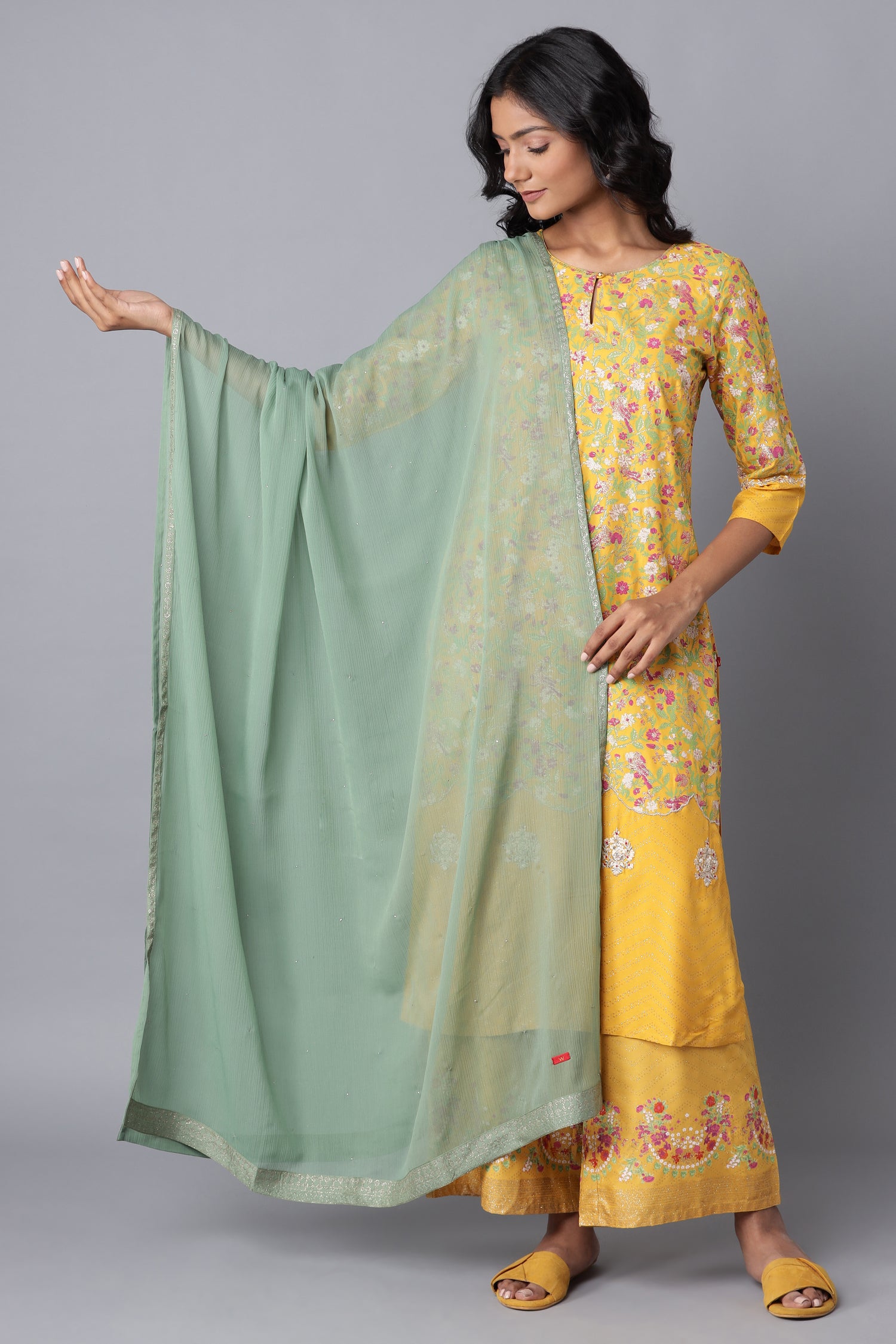 Green Mukaish Chiffon Dupatta