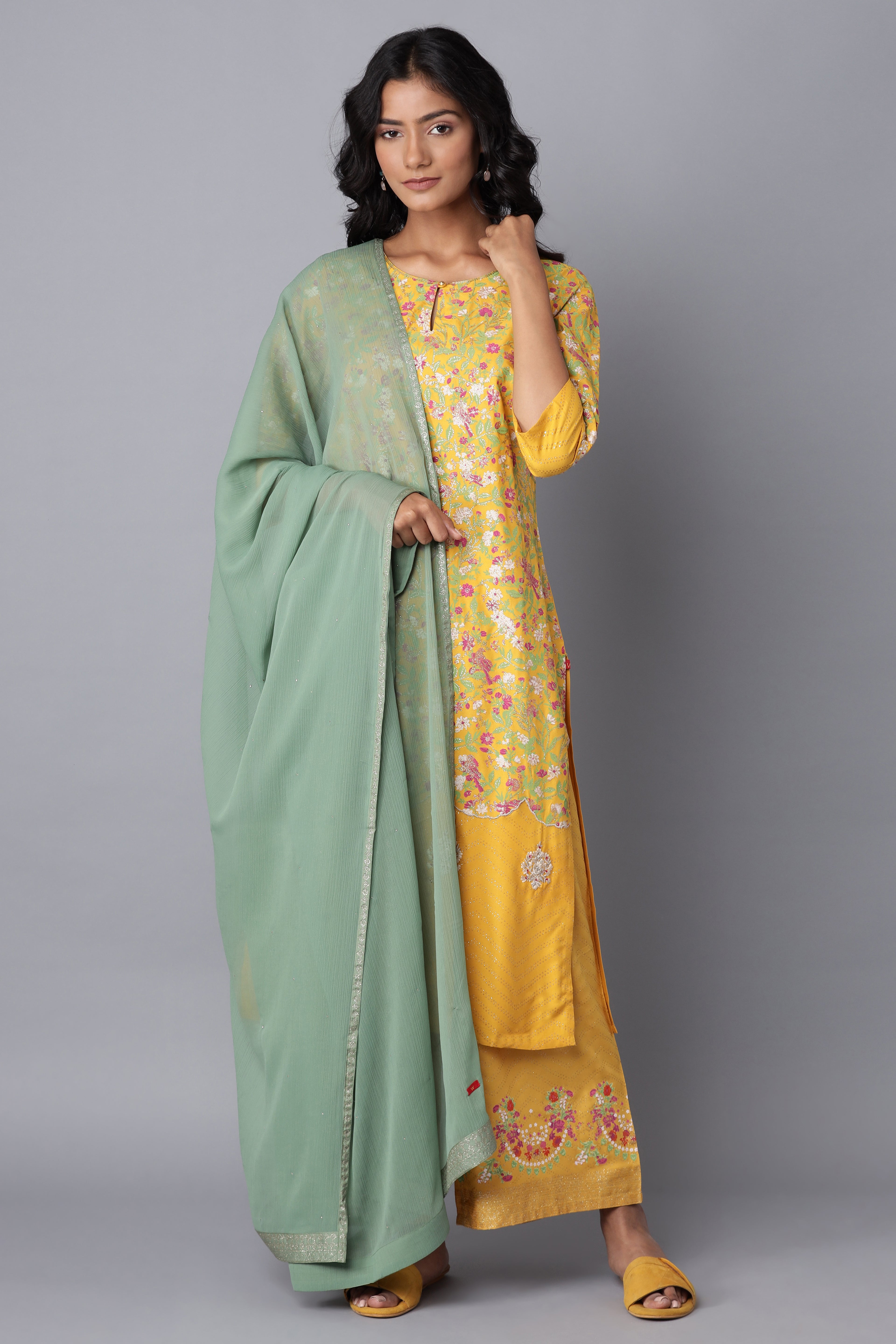 Green Mukaish Chiffon Dupatta