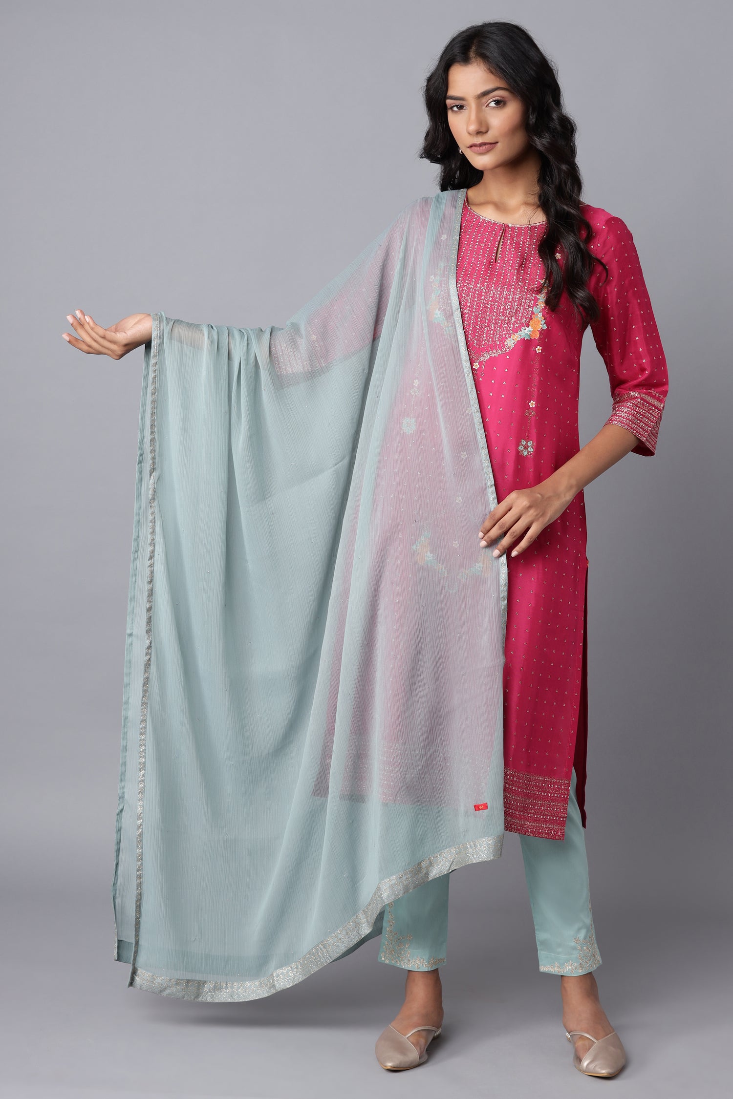 Blue Mukaish Chiffon Dupatta