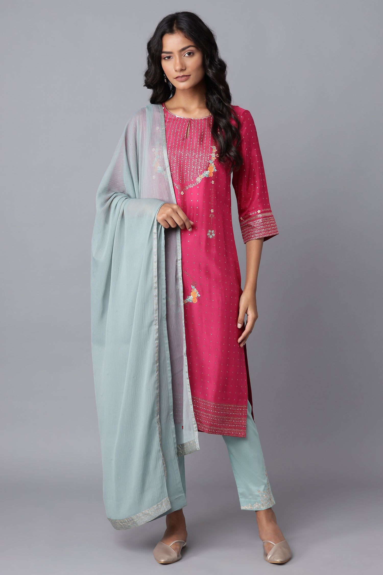 Blue Mukaish Chiffon Dupatta