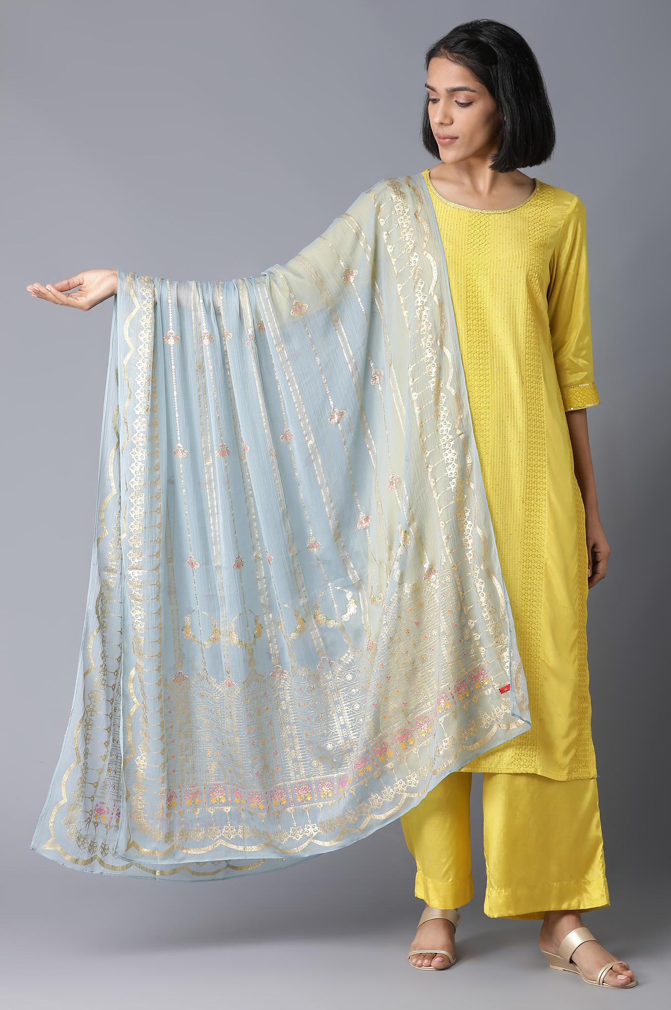 Turkish Blue Crinkled Chiffon Dupatta