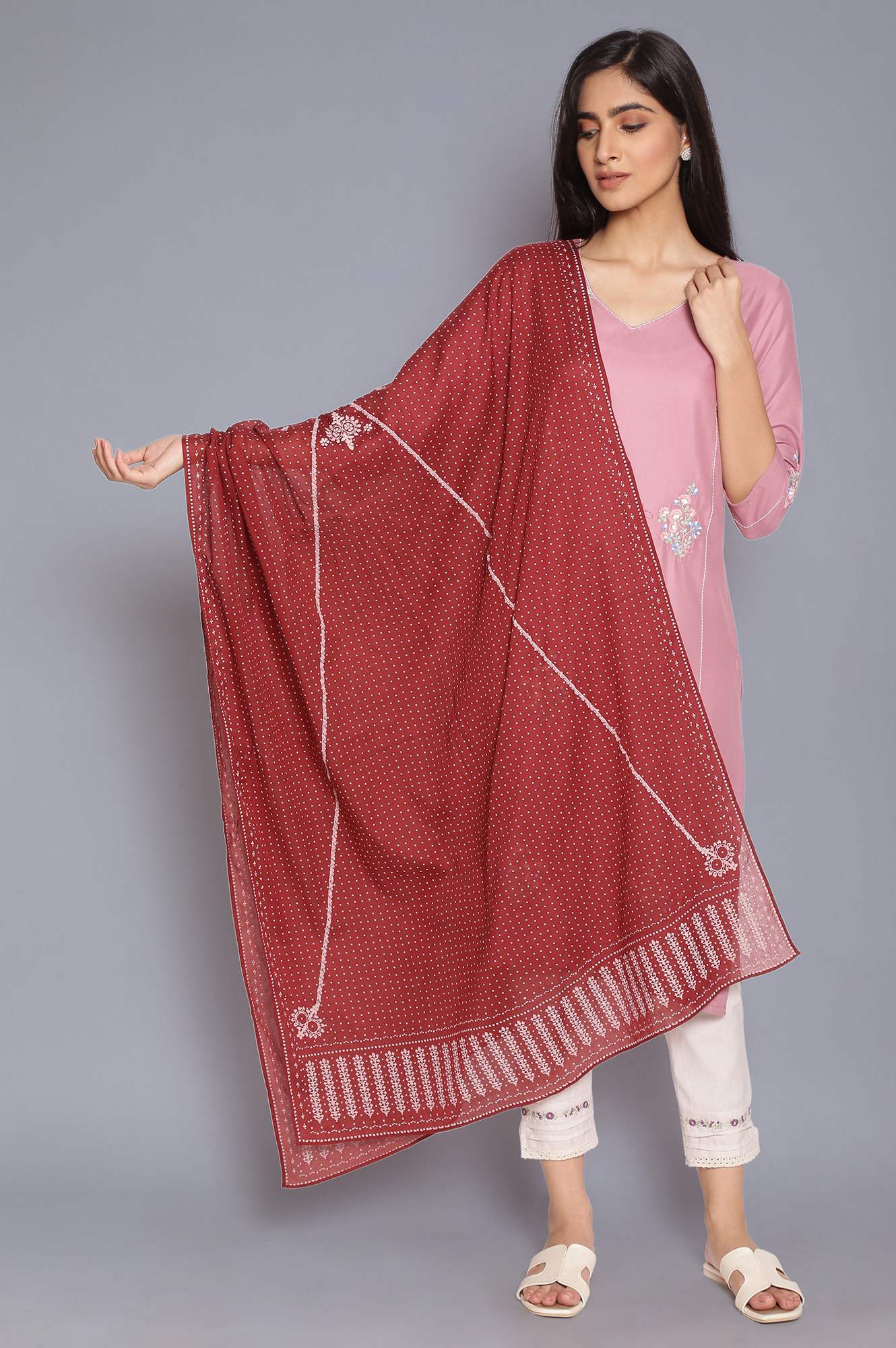 Brick Red Printed Voile Dupatta