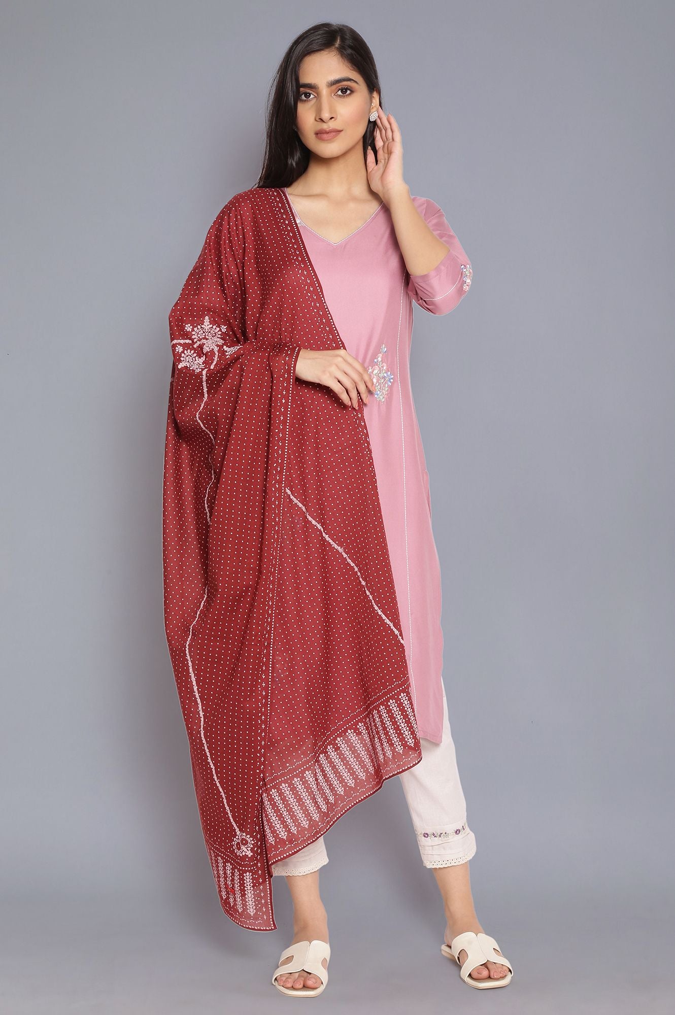 Brick Red Printed Voile Dupatta