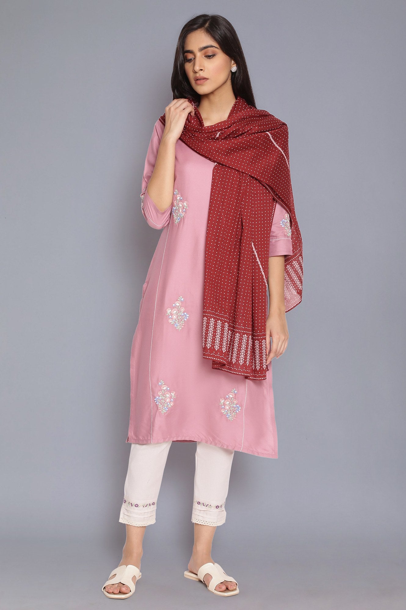 Brick Red Printed Voile Dupatta