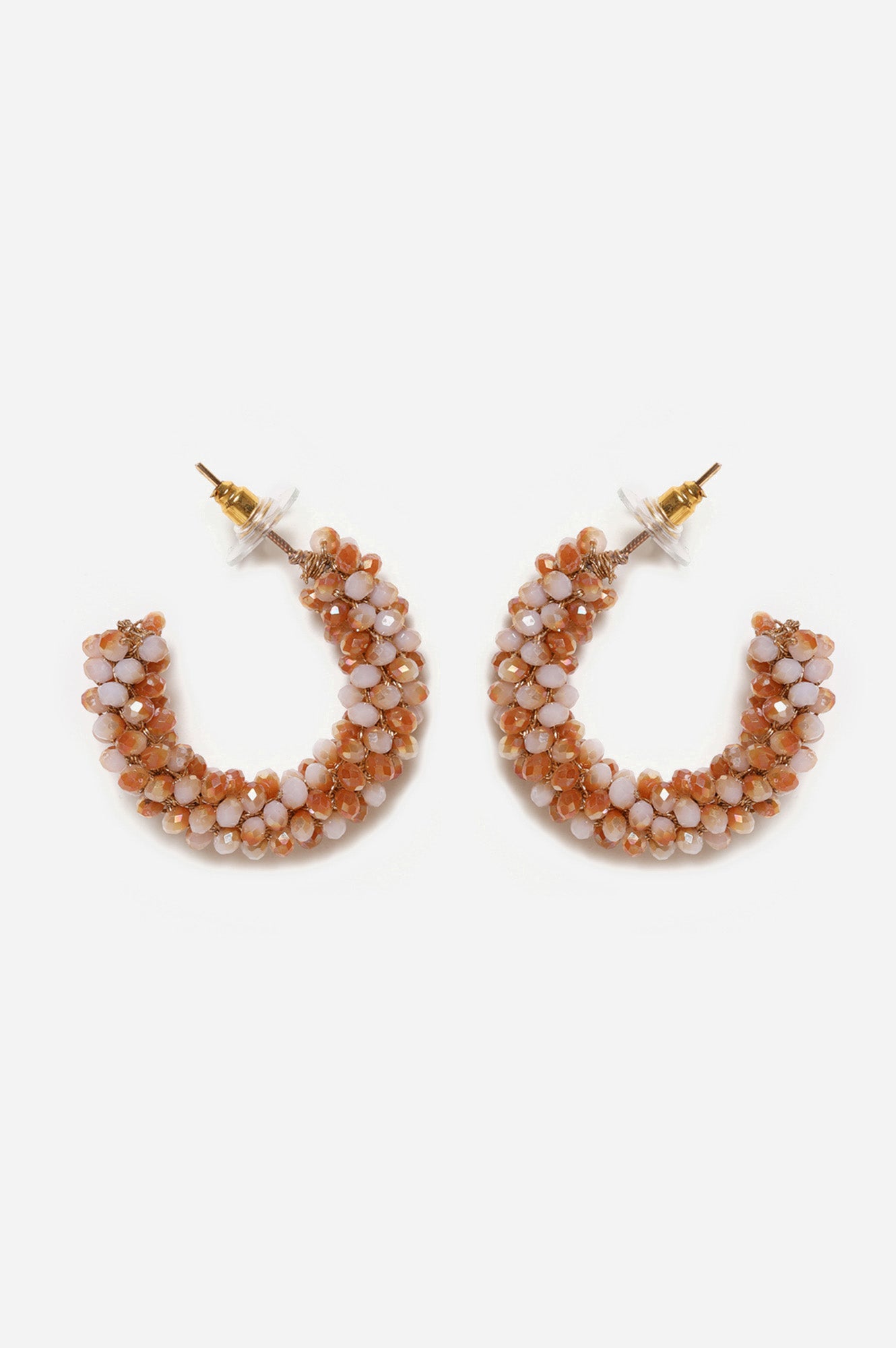 Beige Crystal Handcrafted Hoop Earrings